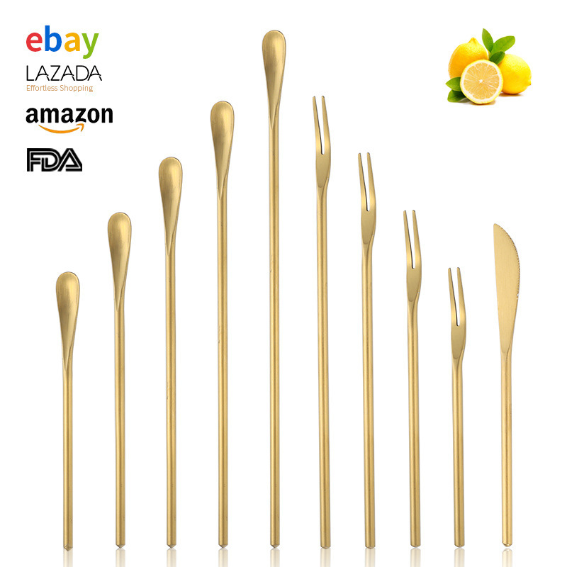 Japanese-style 304 Stainless Steel Fruit Fork Coffee Mixing Spoon Long Handle Ice Spoon Dessert Spoon Cake Fork Mixing Bar Spoon