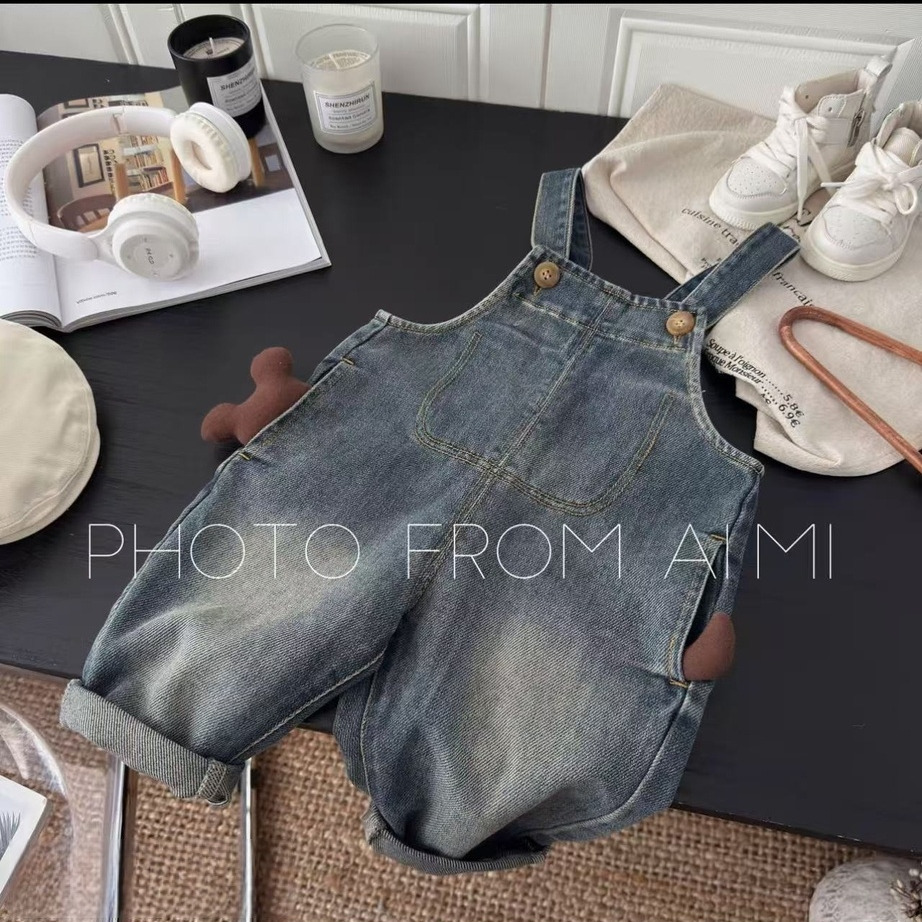 Children's Overalls for Toddlers, Spring and Autumn Style, Stylish and Versatile, Retro Trendy, Fashionable Soft Denim Pants, Casual Trendy
