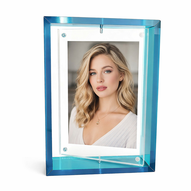 Cross-Border Acrylic Photo Frame Rotating Creative Crystal Photo Frame Desktop Display Stand Double-Sided Horizontal and Vertical Display Photo Frame Wholesale
