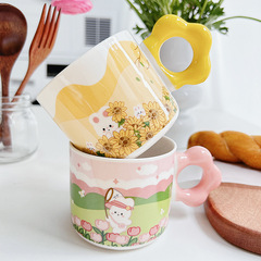 ins cute cartoon rabbit marker flower tulip ceramic cup milk cup breakfast cup full moon souvenir