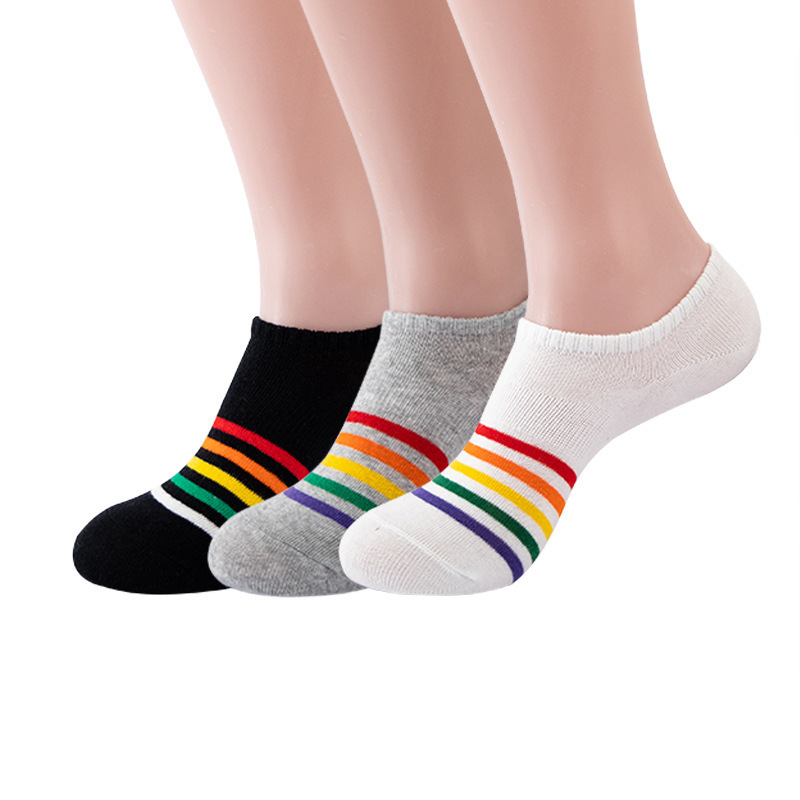 Women's Rainbow Boat Socks Women's Socks Invisible Striped Casual Crew Sailor Socks Cotton Low-Helping Pro Teenager
