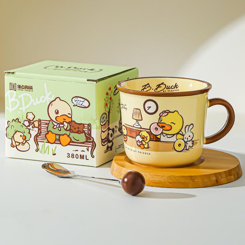 Genuine B.DUCK Little Yellow Duck Taza de cerámica de marca compartida Taza de agua de dibujos animados de red roja Taza linda taza de leche de desayuno