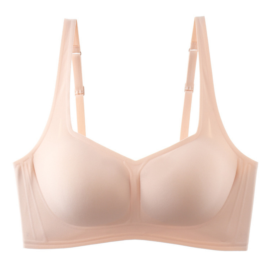 Francés retro chica cuello cuadrado ropa interior de látex sujetador inalámbrico sin costuras de las mujeres pequeño pecho empuja hacia arriba sujetador de soporte superior Delgado