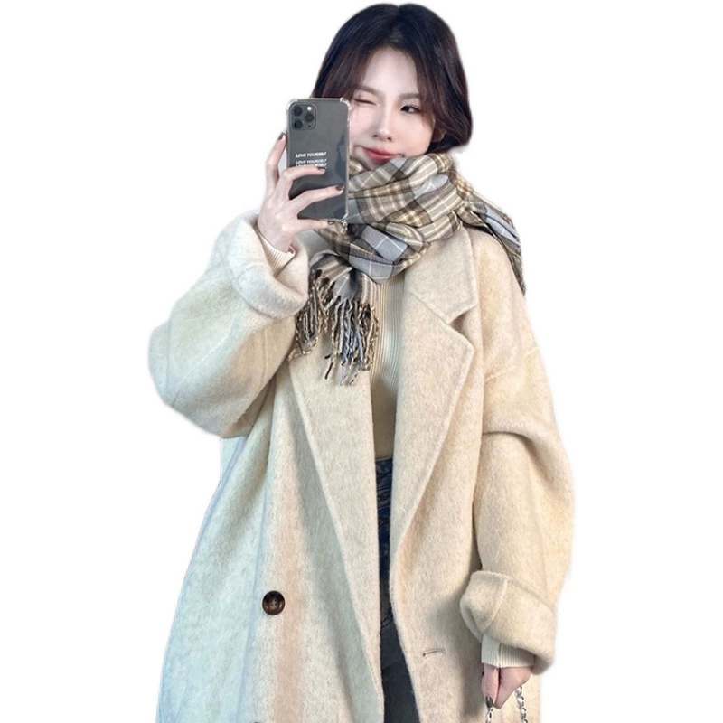 Woolen coat, long warm jacket, 2023, Korean style, for teenagers, mid-length