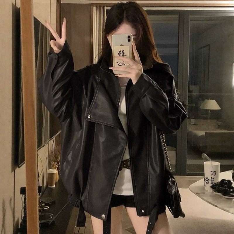 Plus-size fashionable leather jacket for women, autumn cool and stylish high-end jacket, slimming top for plus-size ladies Plus-size fashionable leather jacket for women, autumn cool and stylish high-end jacket, slimming top for plus-size ladies