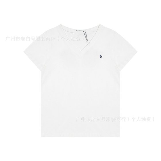 2025SS European and American fashion brand summer new LF small standard embroidery foundation simple thin waist V-neck cotton short sleeve t