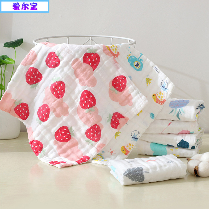 High density 6 layer cotton gauze square towel baby face towel baby saliva towel bubble gauze small square towel newborn face towel