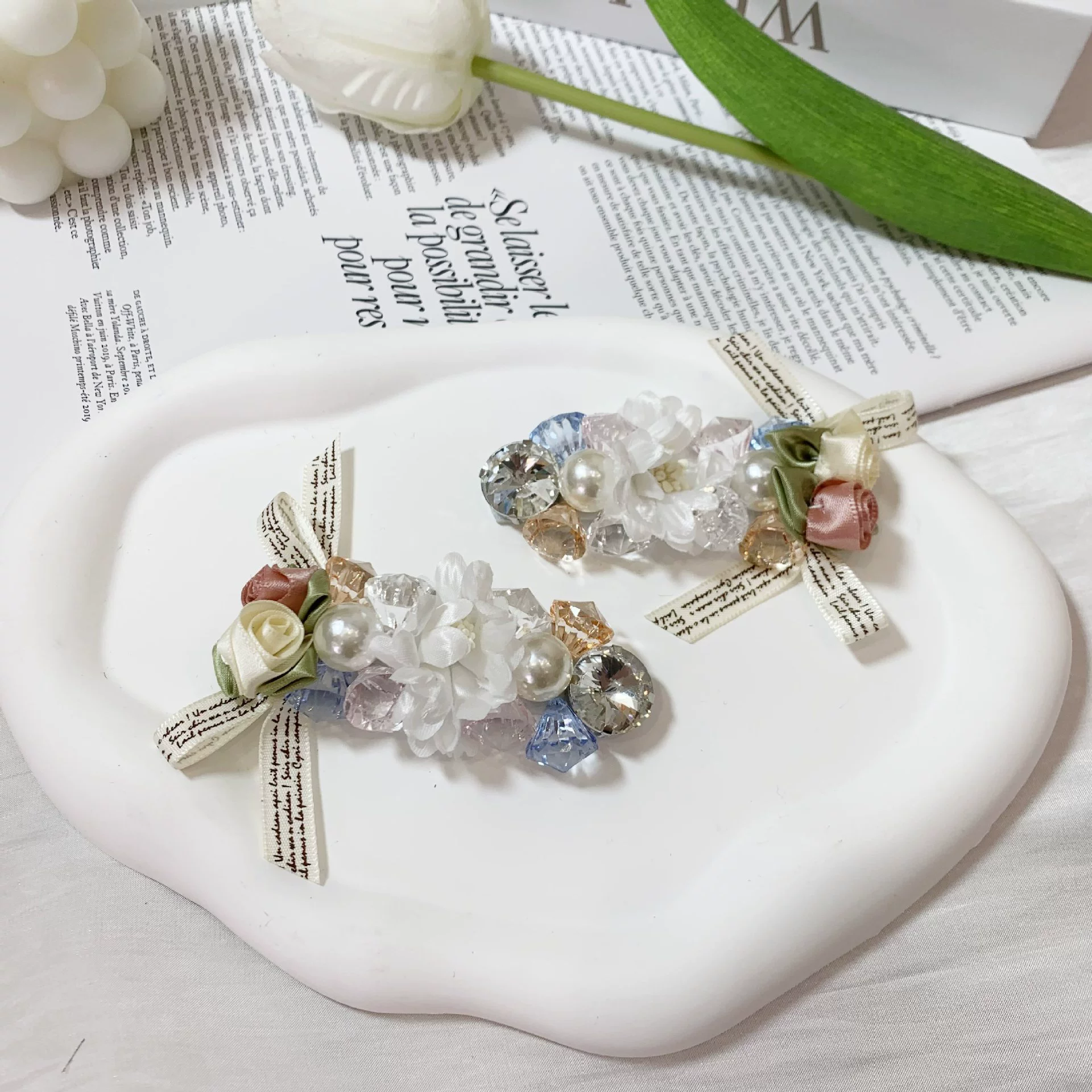 Decorations, accessory, glass shoes, Korean style, flowered, flower decoration