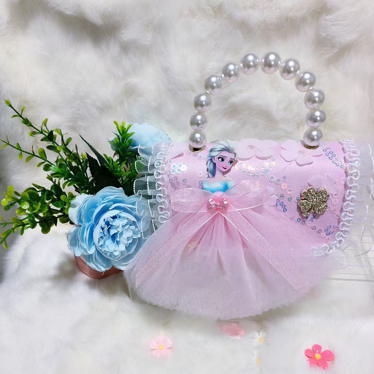 Bolso de princesa portátil de perlas, arco de encaje, bolso de hombro, bolso de cadena, bolso de cambio de Año Nuevo.