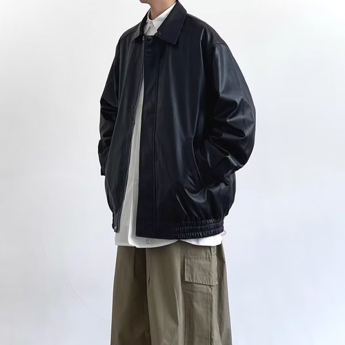 American Retro Leather Jacket for Men - Spring and Autumn Season - High-Grade, Cool, Trendy, Casual Loose PU Collar Jacket