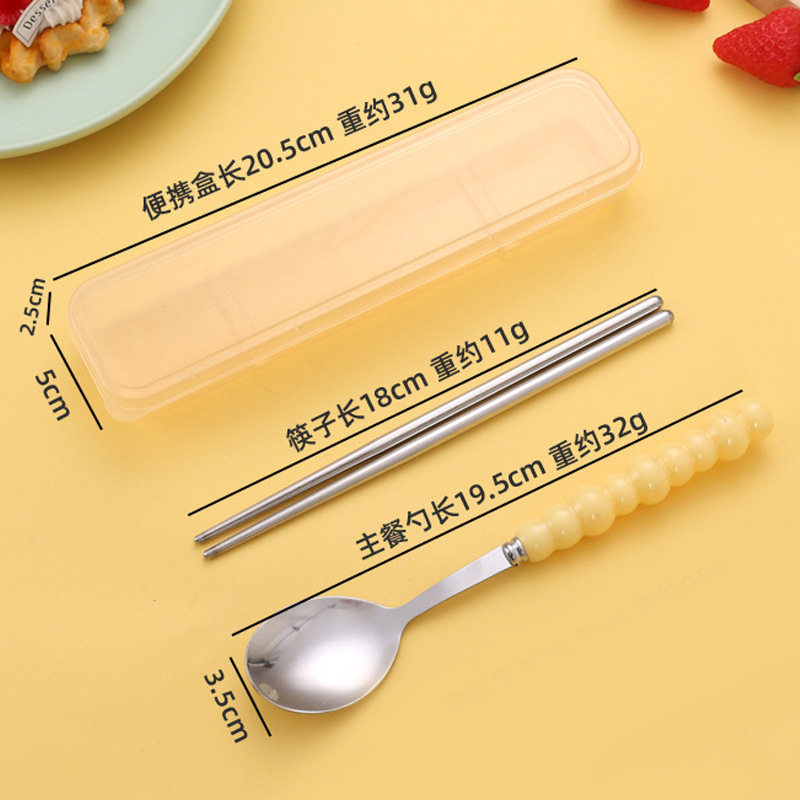 ポータブル食器セット ステンレススプーン 箸 フォーク 家庭用 学生 子供用 シンプル食器 3点セット クロスボーダー|undefined