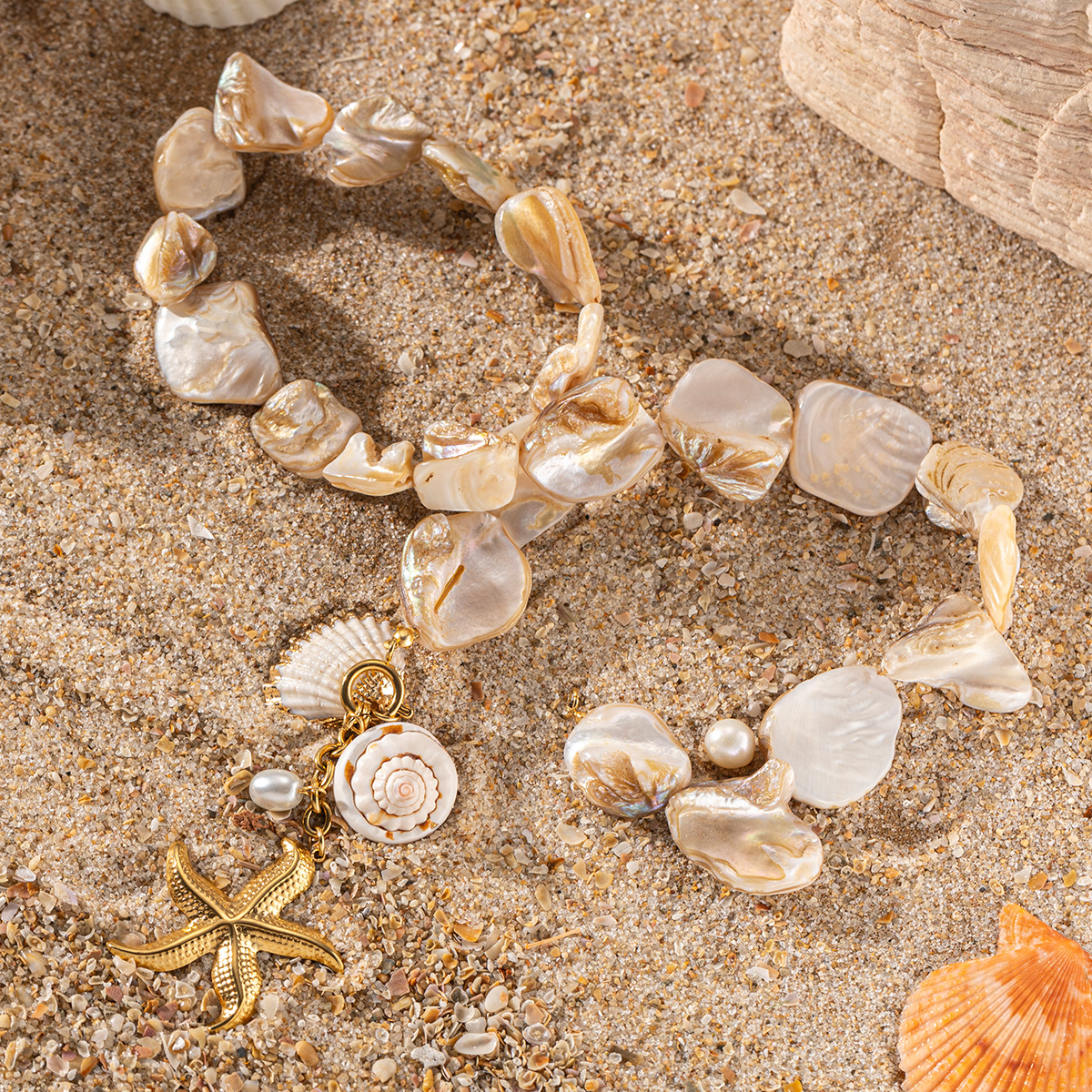 Tena collar de concha europeo y americano dulce y fresco estilo chica caliente concha marina natural viento de playa estrella de mar collar de cadena de clavícula