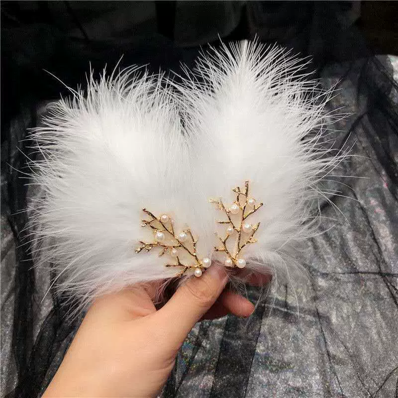 羽毛头饰发卡森系蝴蝶发夹毛毛边夹少女日系古风汉服发饰碎发仙女