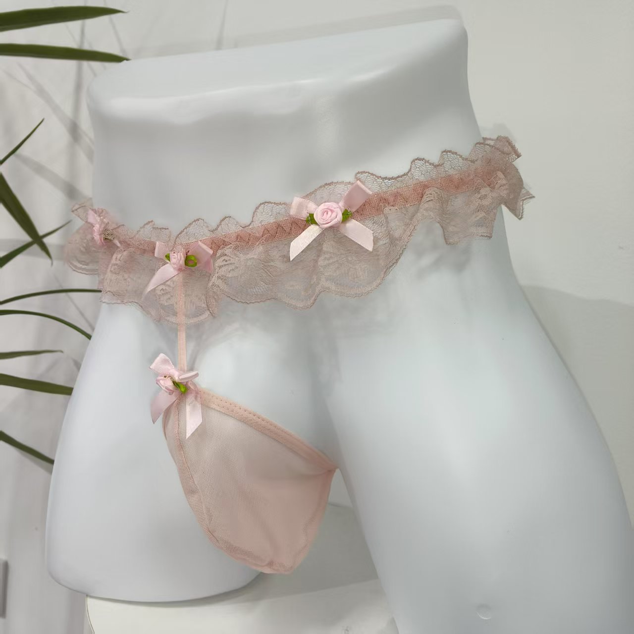 Perizoma uomo rosa con pizzo intimo sexy trasparente a stringa_voghion.com