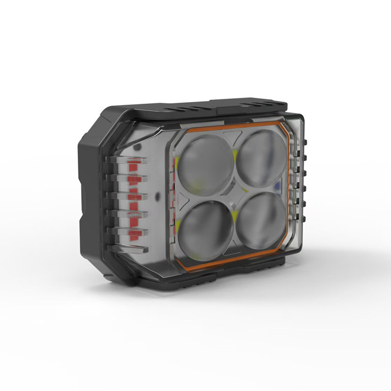 New cross-border wide-voltage LED motorcycle spotlight with four-leaf clover design and red demon eyes, dual-function high and low beam front headlight