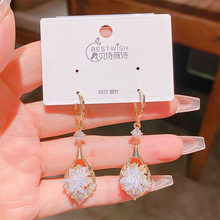 2025气质个性冰花菱形吊坠流苏耳扣耳环 韩版高级感精致设计耳环