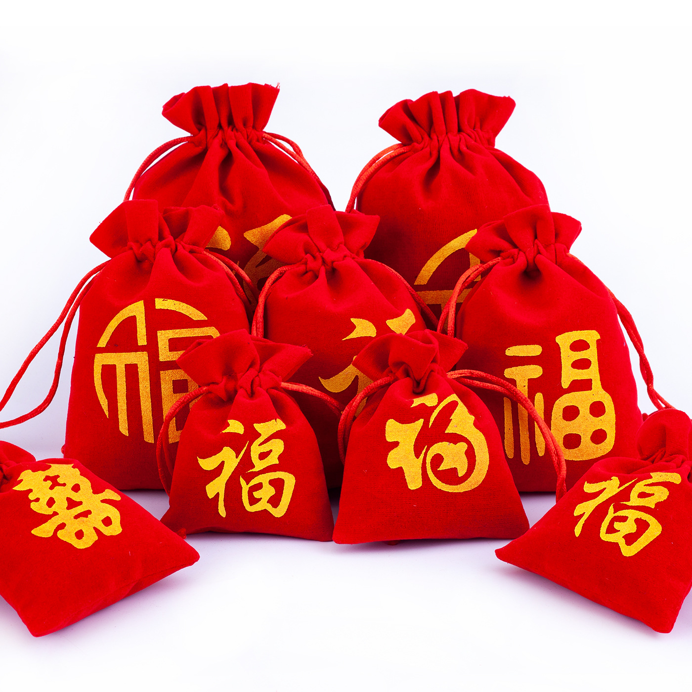 Velvet bag, New Year's blessing bag, jewelry bag, New Year's gift bag, drawstring bag, red envelope, blessing character bag, small cloth bag