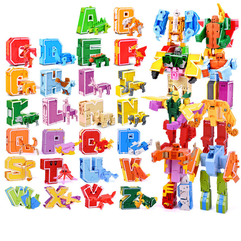 Xinle nuevo Gudi King Kong equipo 26 letras inglesas deformación digital bloques de construcción dinosaurio juguete combinación ABCD