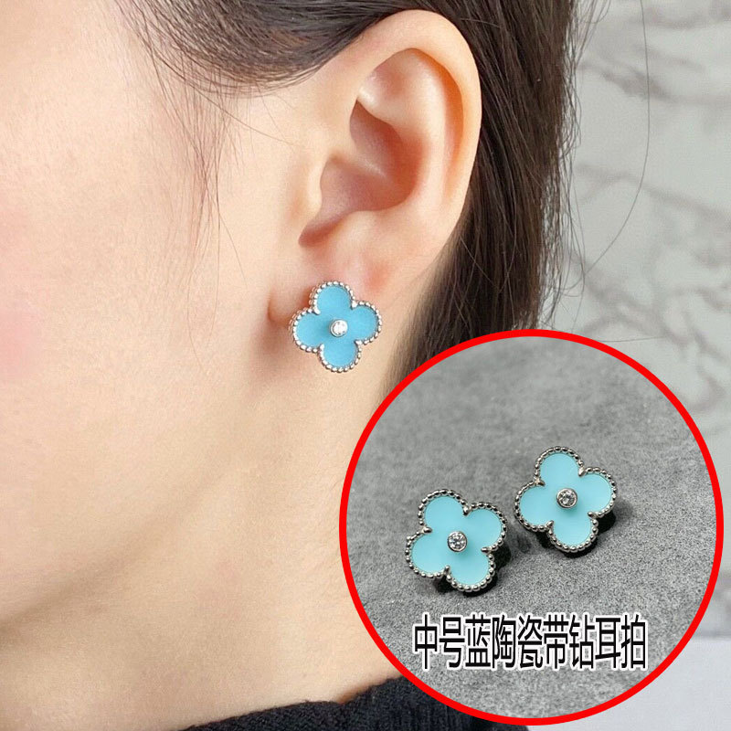 梵家高版本925银四叶草耳钉女18k玫瑰金耳环气质玛瑙纯银节日礼物|undefined
