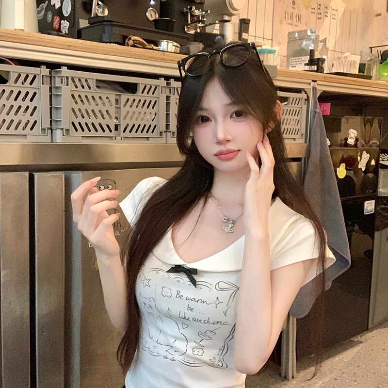 綿の趣味のアニメのプリントの子供の襟の半袖のtシャツの女性の夏の新型は年齢を減らして明らかに痩せています。|undefined