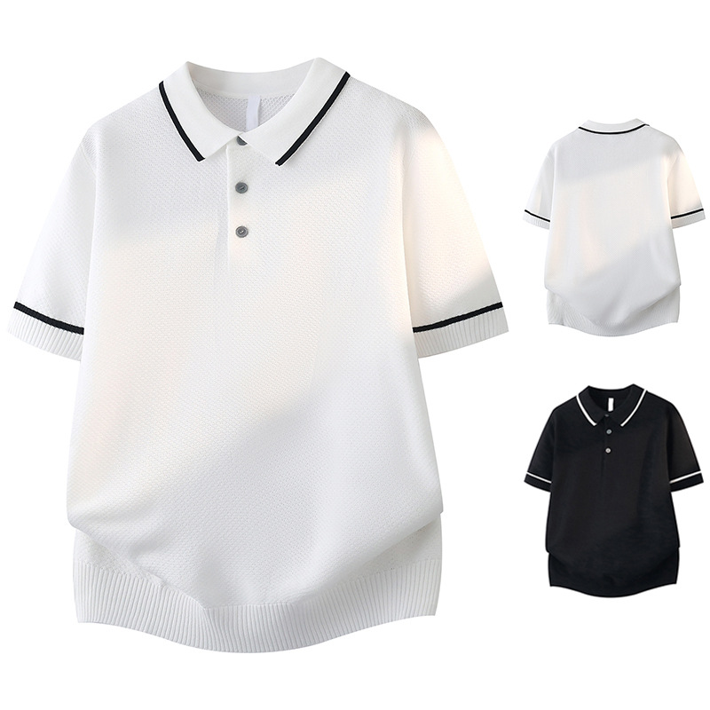 Polo camiseta de punto camiseta de manga corta hombre collar color antiguo estilo de negocios camiseta de hielo de verano fábrica transfronteriza al por mayor