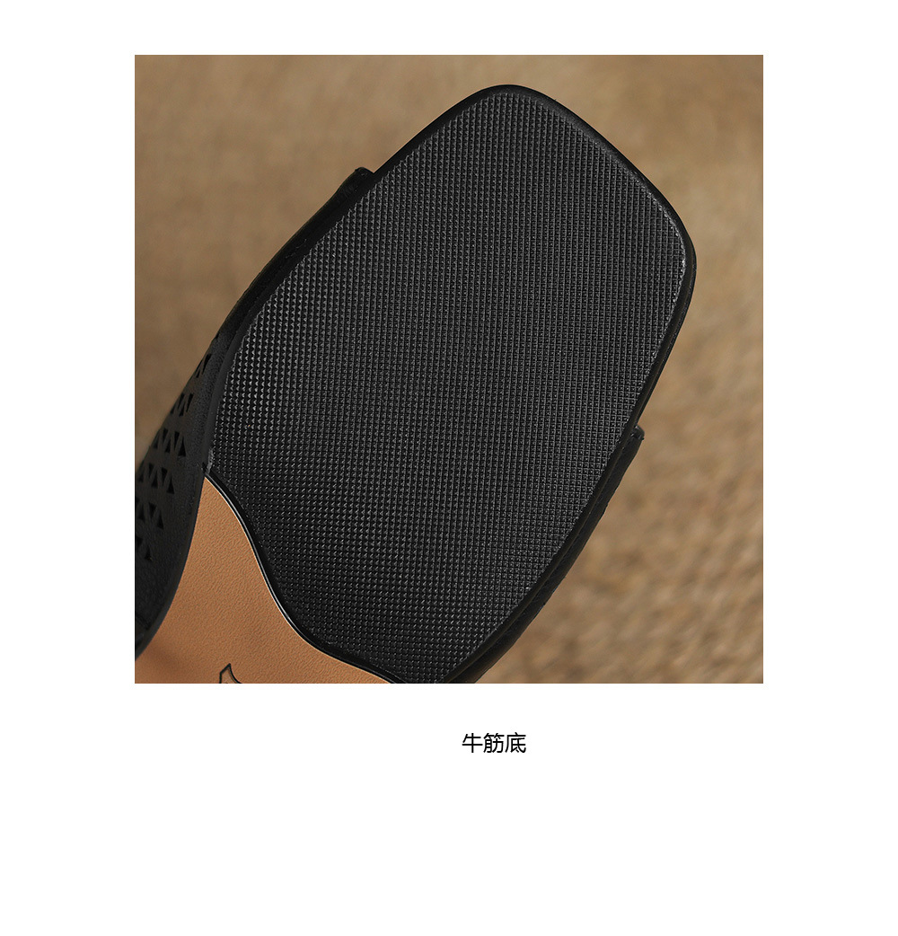 Sandal cao gót nữ hở mũi quai ngang đục lỗ da bò, gót 7 cm — Gạo trắng và cao 7 cm chi tiết 28
