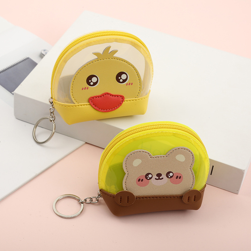 Fashion Cute Cat Yellow Duck Animal Laser Transparent Storage Bag Student Mini Wallet display picture 2