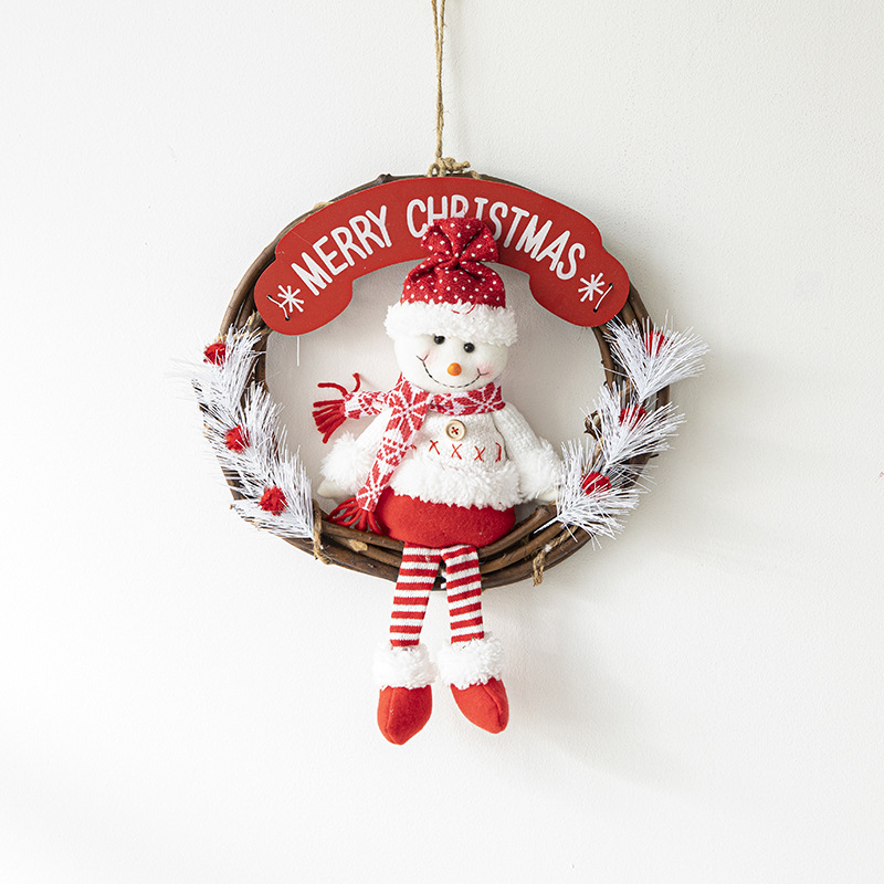 Navidad decoraciones creativo tela de dibujos animados Santa Claus Garland ratán anillo ventana puerta pared colgante diseño la escena