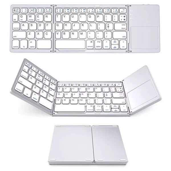 Three -fold single keyboard silver white Bluetooth+touch