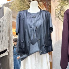 韩国2025秋季新款设计感皮衣马甲女时尚感帅气叠穿字时尚无袖外套