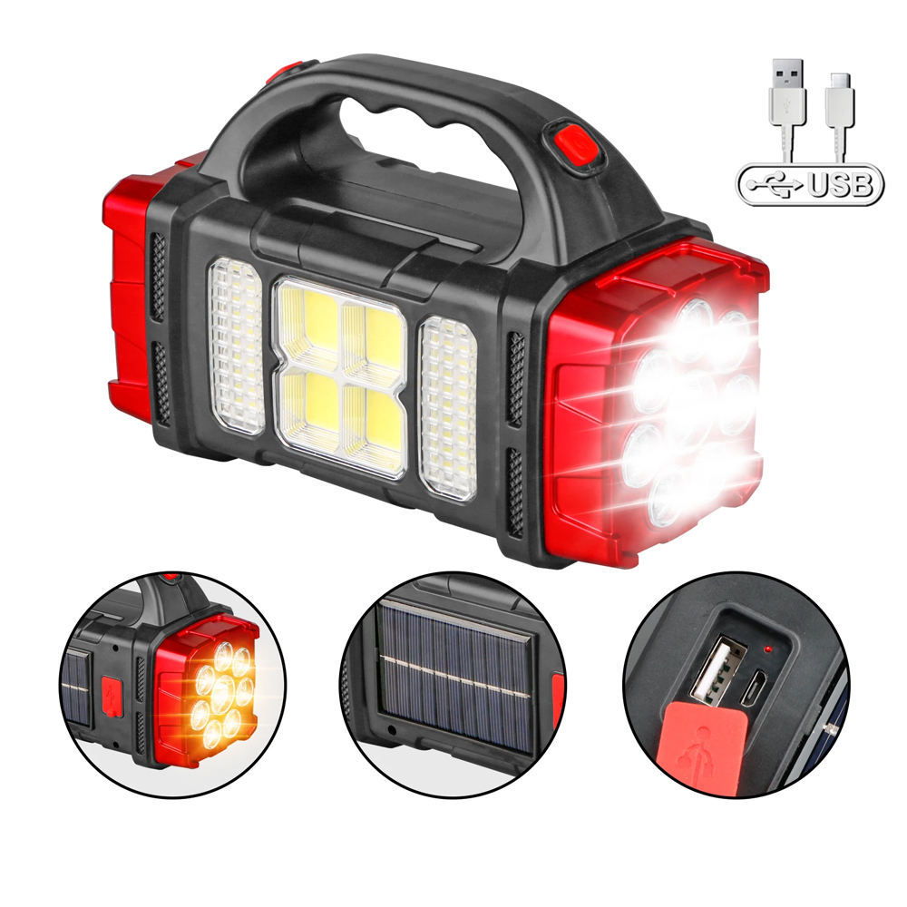 Luz solar multifuncional de doble fuente de luz lámpara de camping de emergencia USB carga con lámpara lateral Lámpara de mano LED
