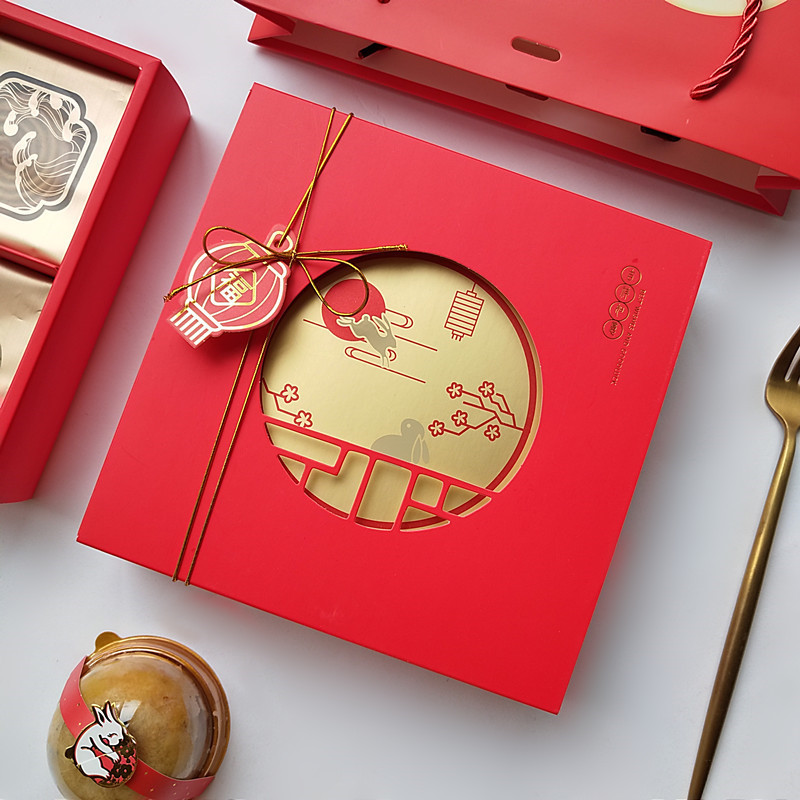 4粒装100g克冰皮月饼礼盒空纸盒 红色蛋黄酥烘焙包装盒创意月饼盒