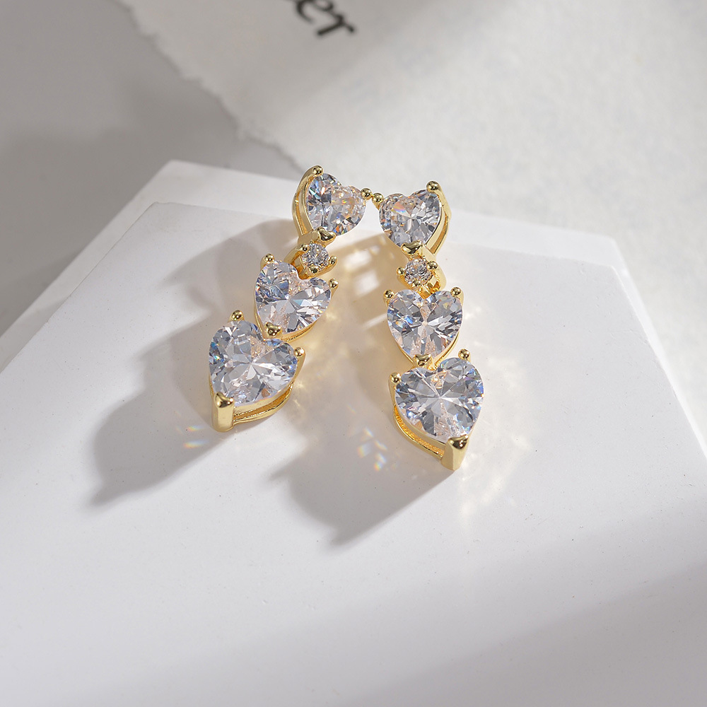 Fashion Heart Shape Copper Inlay Zircon Drop Earrings 1 Pair