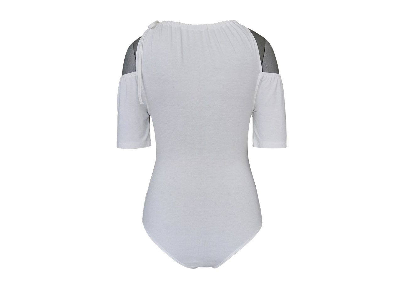 Drawstring Wholesale Womens Bodysuits Round Neck Solid OffShoulder