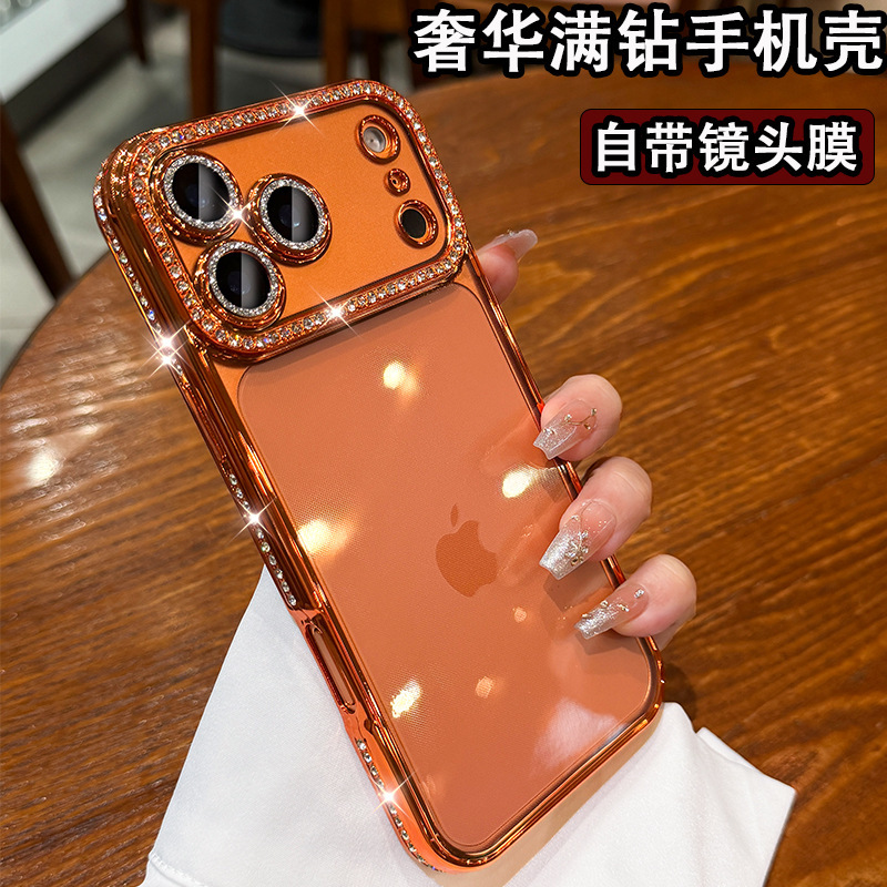 New Transparent Suitable for Apple 17Promax Mobile Phone Case, High-End Iphone16Pro Luxury Flash Diamond Women's Model 15Pm with Lens Film 14 All-Inclusive Anti-Fall 13 Silicone 12 Soft Protective Cover 11