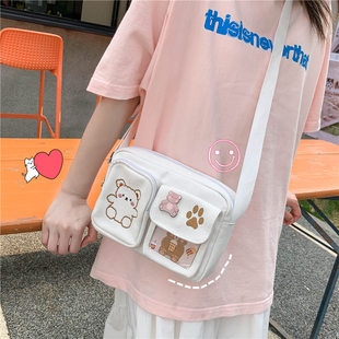 Japanese brand cute small bag, shoulder bag, with embroidery, with little bears