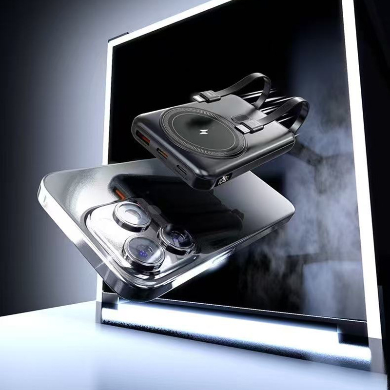 Mini banco de energía de pantalla digital inteligente de 10000 mAh, carga rápida inalámbrica de gran capacidad, fuente de alimentación móvil portátil