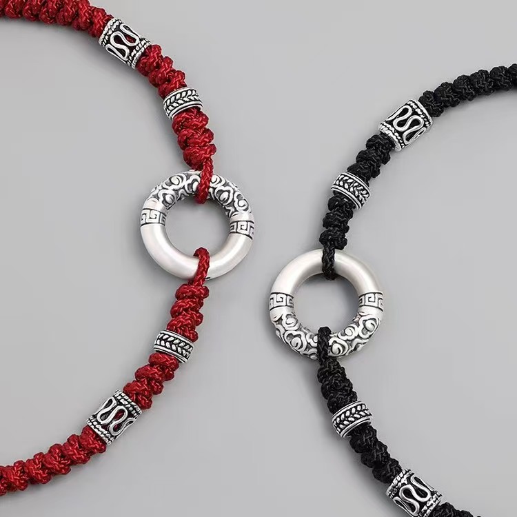 Turn the World Upside Down, Good Luck Comes from Silver 999 Qiankun Circle Bracelet for Women, Old Retro Style Safety Buckle Bracelet Wholesale