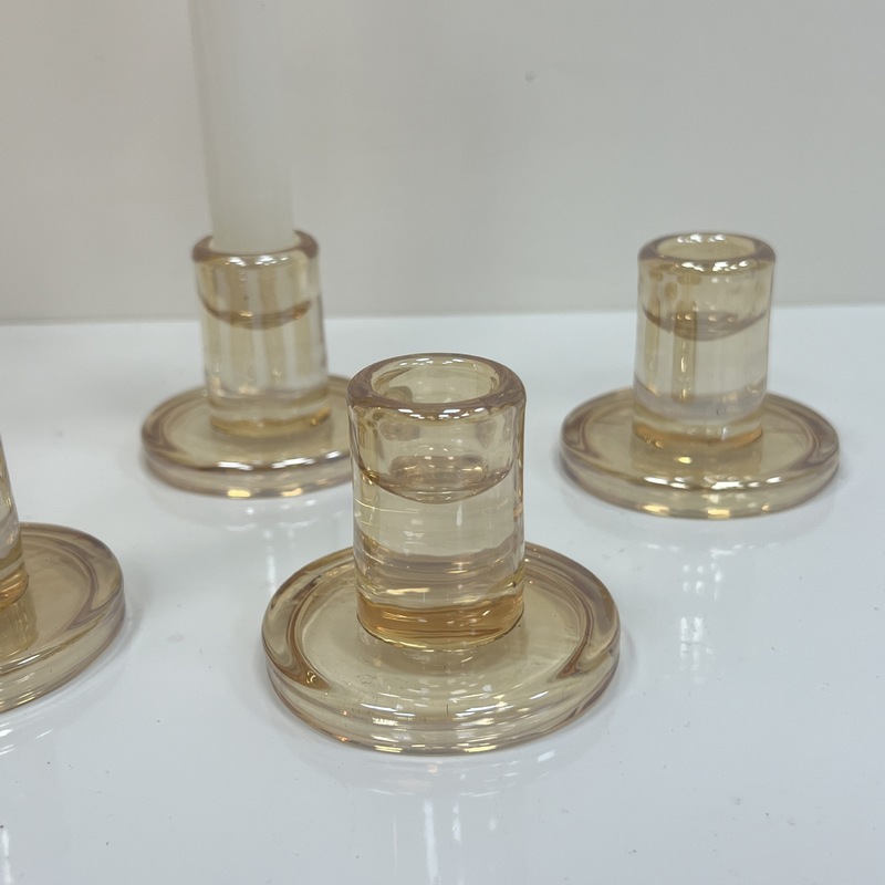 北欧风琥珀色玻璃烛台圆柱造型简约款家居装饰氛围布置蜡烛台底座|undefined