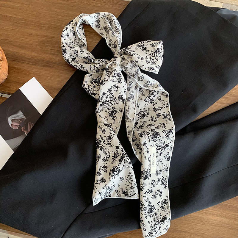 Bufanda de seda para mujer, banda larga, sensación de alta calidad, bufanda de seda de lunares simple retro, bufanda de cinta multiusos, diadema, cinturón para el cabello