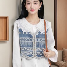 90-115斤重工刺绣牛仔马甲背心流苏百搭宽松外搭百搭无袖马夹YF