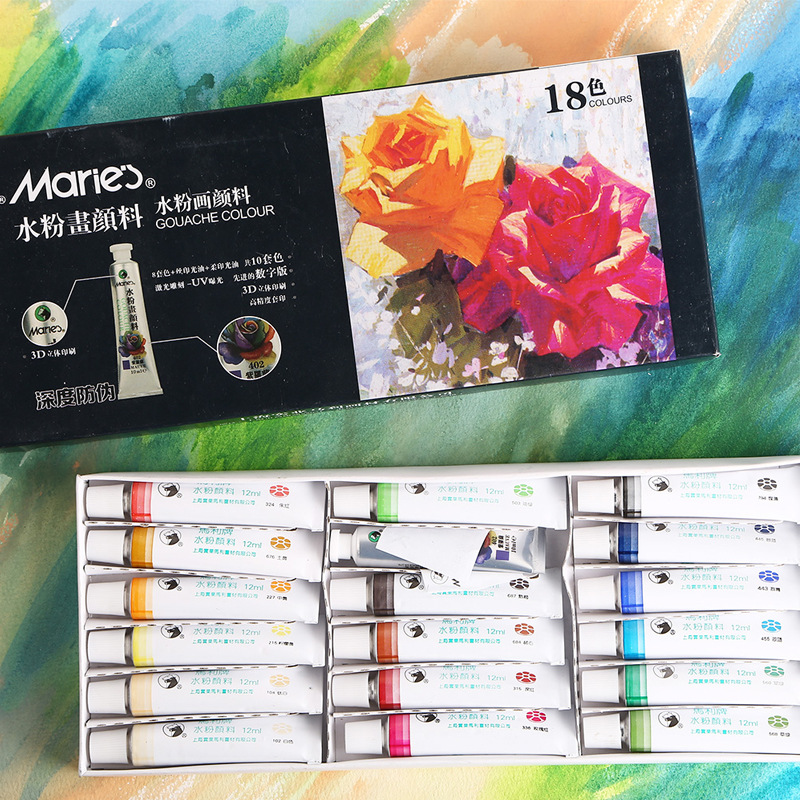 Marley gouache pintura traje 12 colores 18 colores 24 colores 7612 7618 7624 caja de pintura
