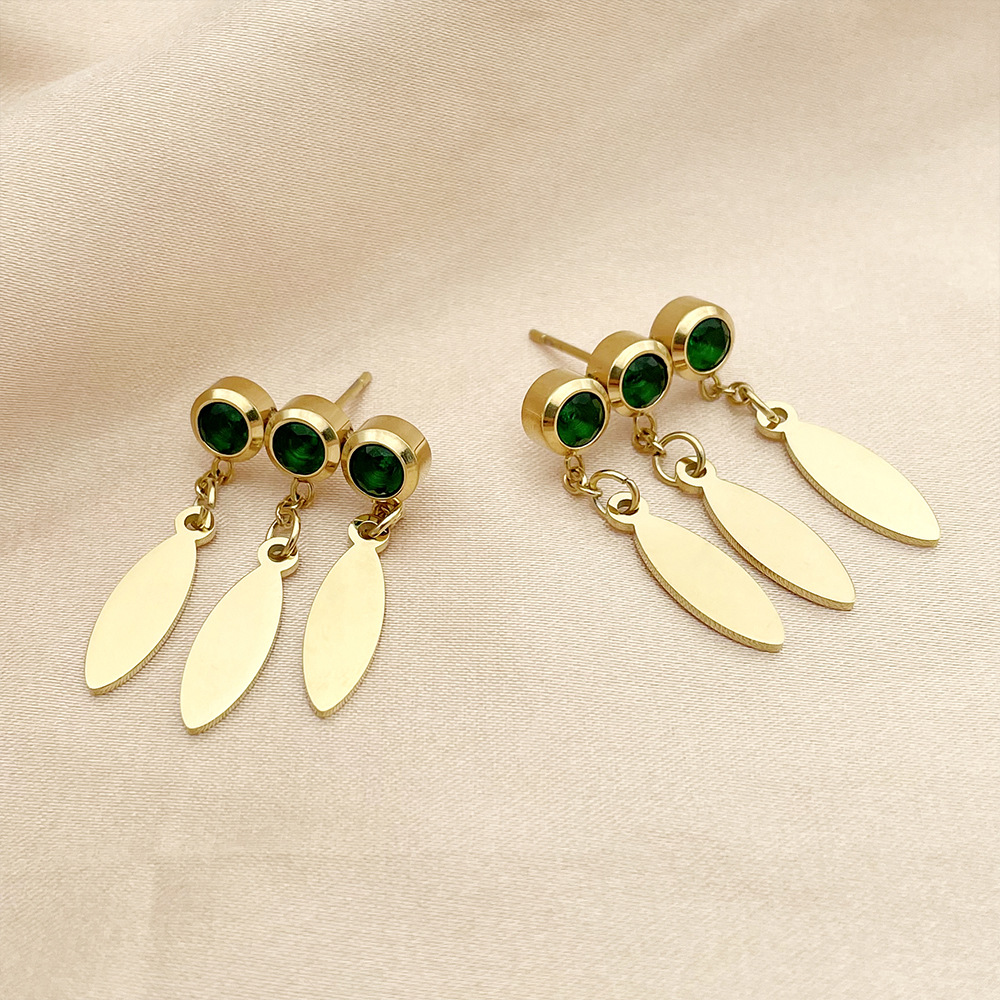 Fashion Leaf Stainless Steel Plating Zircon Drop Earrings 1 Pair display picture 2