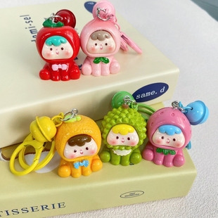 New three-dimensional fruit baby bell key chain girl heart student accessories girlfriends gift pendant lovers pendant