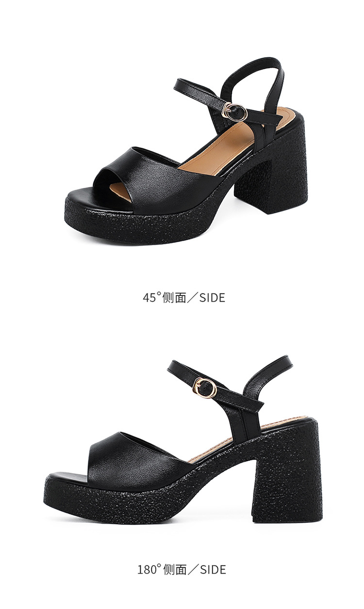 Sandal cao gót nữ quai ngang da thật đế dày chống thấm — Màu đen chi tiết 40
