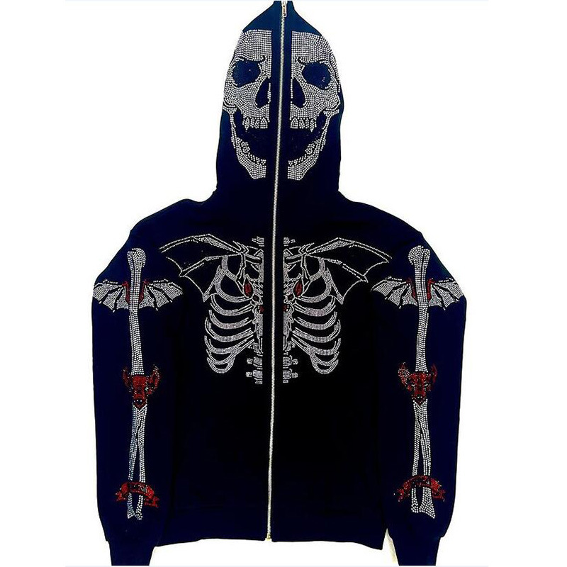 2023 frauen Neue Lose Top Y2K Schädel Heißer Diamant Zipper Mit Kapuze männer Pullover_voghion.com