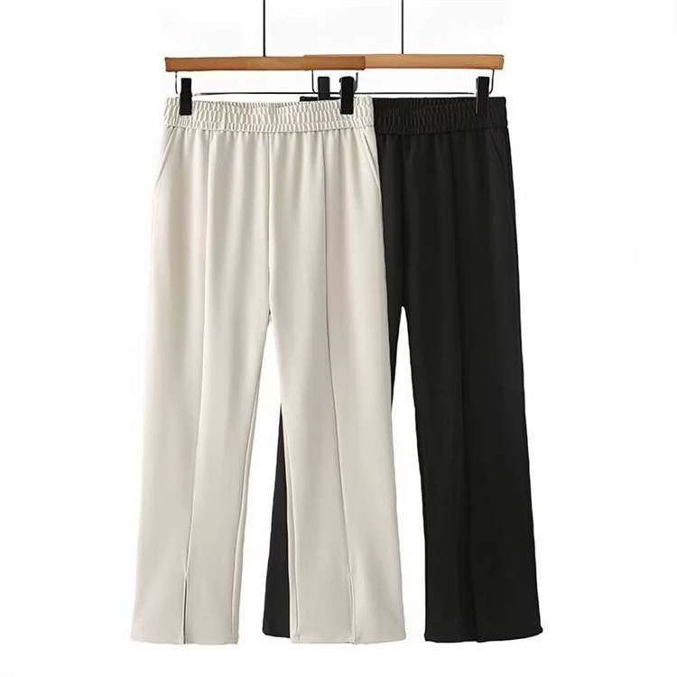 Женские модные брюки больших размеров, пухлая девушка, весенние универсальные брюки для похудения, микро расклешенные брюки с разрезом спереди 2407