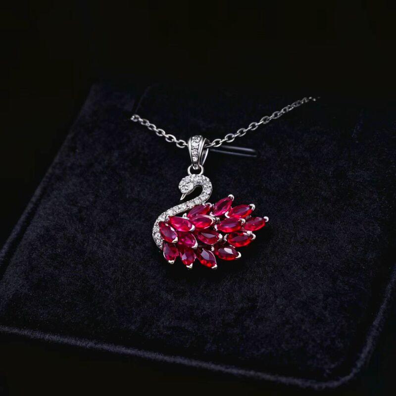 2025 New Simulated Ruby Sapphire Swan Necklace Women's Fashion Sweet Full Diamond Color Treasure Pendant Clavicle Chain 2025 New Simulated Ruby Sapphire Swan Necklace Women's Fashion Sweet Full Diamond Color Treasure Pendant Clavicle Chain