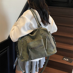 复古单肩斜挎包美式单肩托特包外贸休闲2025包女皮绒百搭早秋通勤
