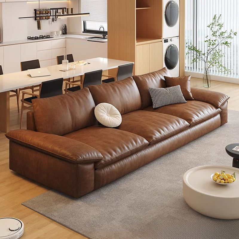 Genuine Leather Sofa Italian Minimalist Retro Style Living Room Modern Minimalist Office Sailboat Straight Leather Art Cloud Sofa